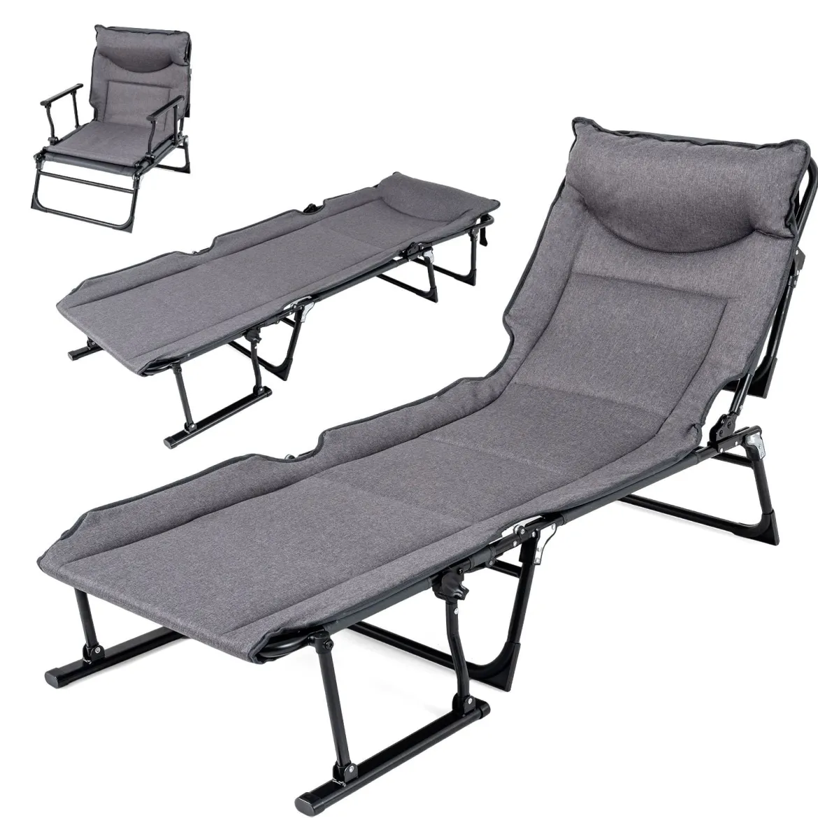 3 in 1 Gartenliege mit Kopfstütze & Verstellbarer Rückenlehne Klappbare Sonnenliege 180 x 67,5 x 37 cm
