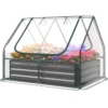 3 in 1 Gewächshaus mit Hochbeet Metall Pflanzkasten PVC-Folie Blumenbeet mit zwei Fenstern Silber 129 x 97 x 96 cm