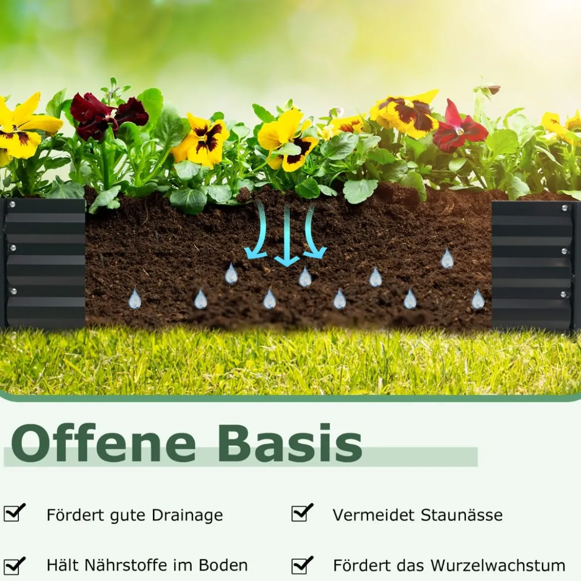 3 in 1 Gewächshaus mit Hochbeet Metall Pflanzkasten PVC-Folie Blumenbeet mit zwei Fenstern Silber 129 x 97 x 96 cm