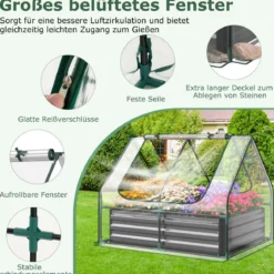 3 in 1 Gewächshaus mit Hochbeet Metall Pflanzkasten PVC-Folie Blumenbeet mit zwei Fenstern Silber 129 x 97 x 96 cm