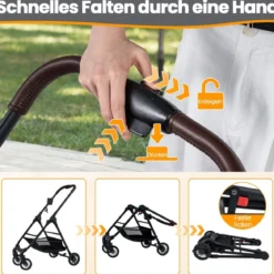 3 in 1 Haustierbuggy mit Abnehmbarem Träger & Verstellbarem Netzdach Hundebuggy Schwarz