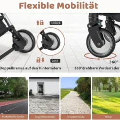 3 in 1 Haustierwagen bis 15 kg mit Wasserdichter Abdeckung Aufbewahrungskorb & Teleskopgriff