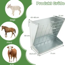 2 in 1 Heu- & Getreidetränke aus Verzinktem Metall mit Verstellbarem Abstand & Maschennetz