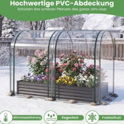 3 in 1 Hochbeet mit Gewächshaus Metall Pflanzkasten mit PVC-Abdeckung & 2 Fenstern Frühbeet Schwarz/Silber