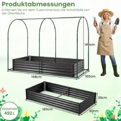 3 in 1 Hochbeet mit Gewächshaus Metall Pflanzkasten mit PVC-Abdeckung & 2 Fenstern Frühbeet Schwarz/Silber