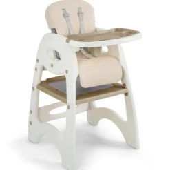 6 in 1 Hochstuhl mit Lerntisch & Abnehmbarem Doppeltablett & Sicherheitsgurt Beige
