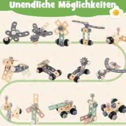 2-in-1 Holz-Kinderwagen & Werkzeugbank Spiel-Werkbank mit realistischen Werkzeugen Natur