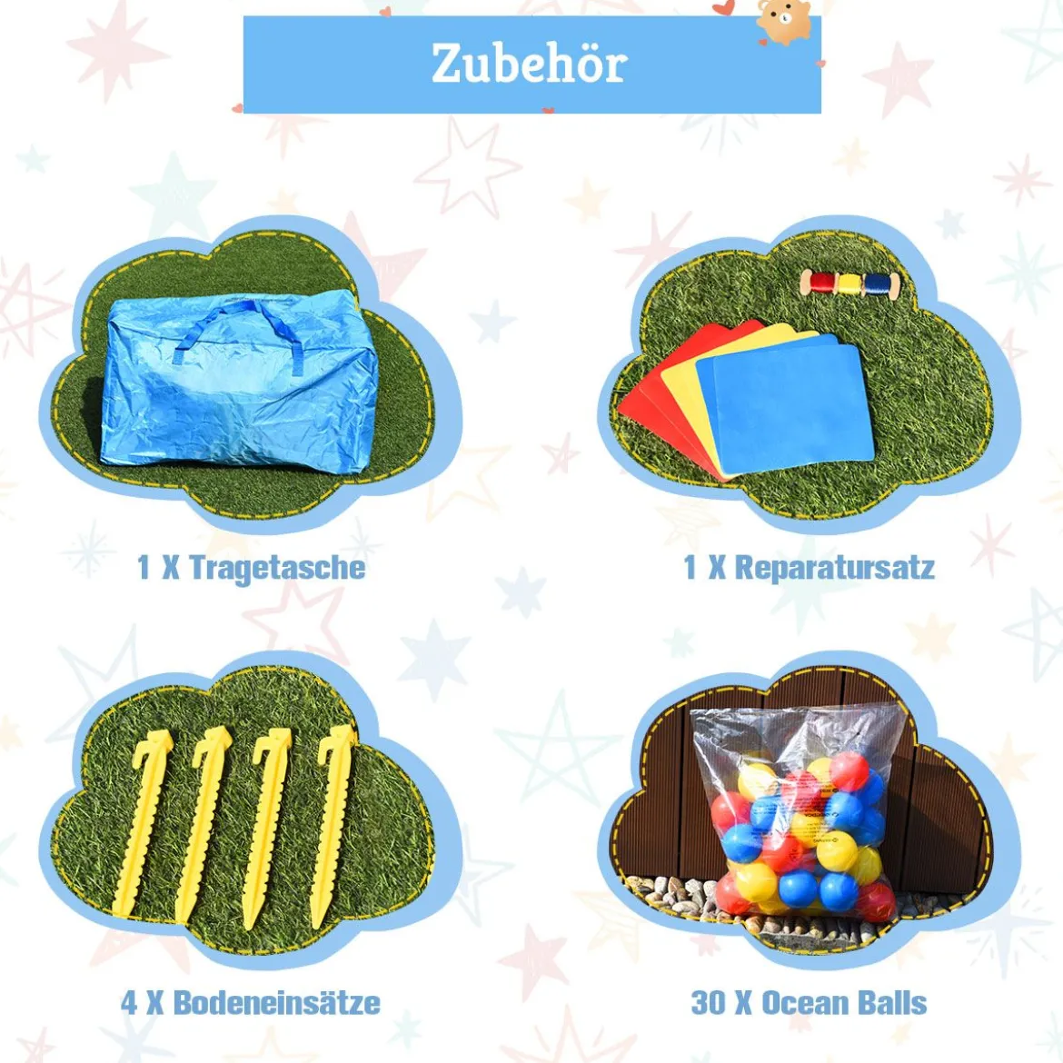 7-in-1 Hüpfburg Aufblasbare Springburg mit Rutsche 30 Bällen 360 x 300 x 235cm