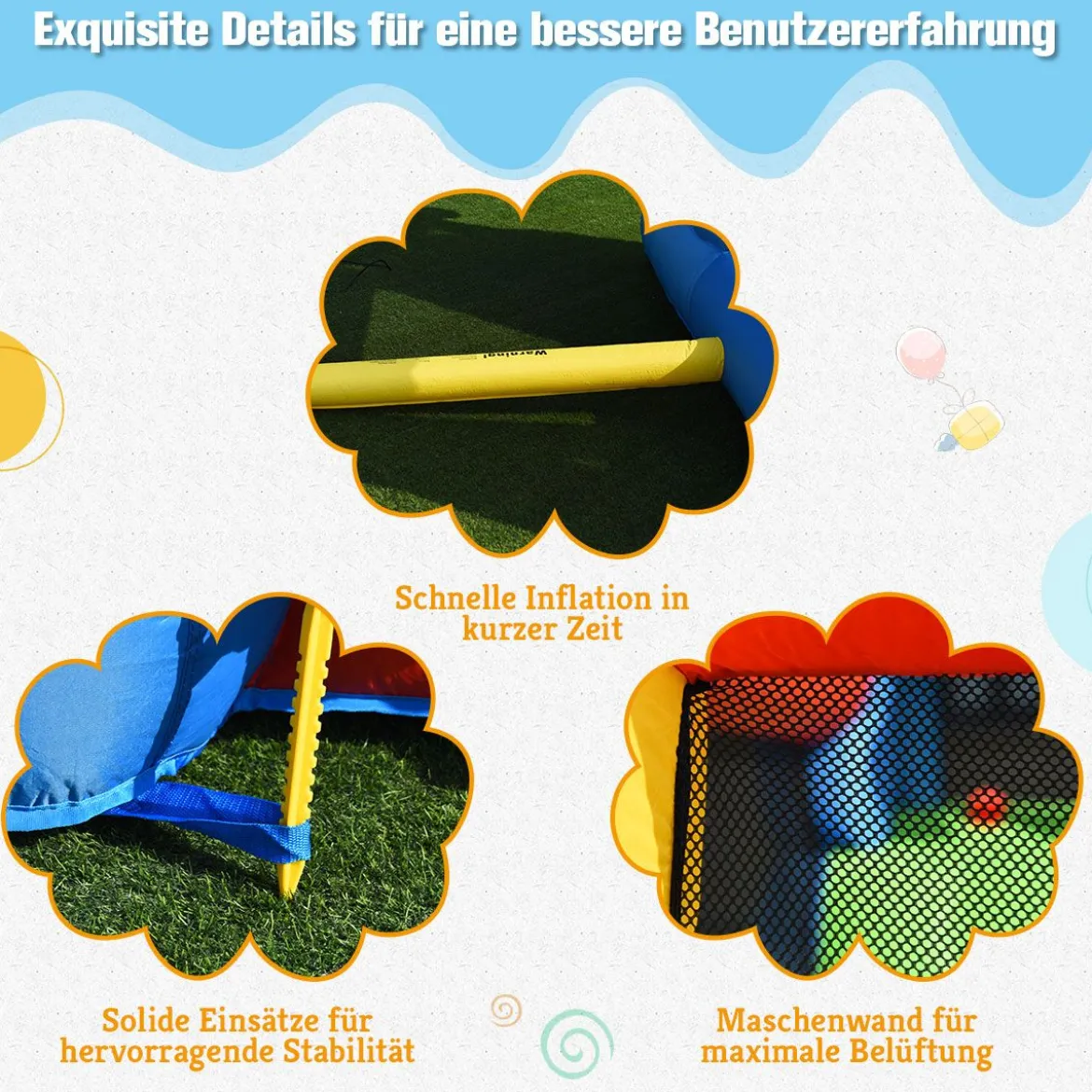 7-in-1 Hüpfburg Aufblasbare Springburg mit Rutsche 30 Bällen 360 x 300 x 235cm