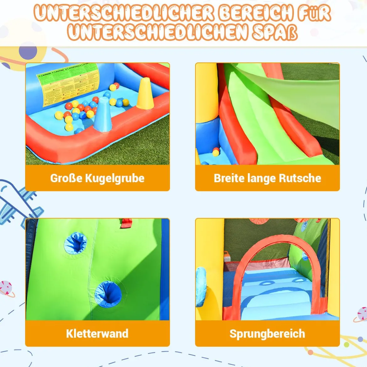 7-in-1 Hüpfburg Aufblasbare Springburg mit Rutsche 30 Bällen 360 x 300 x 235cm