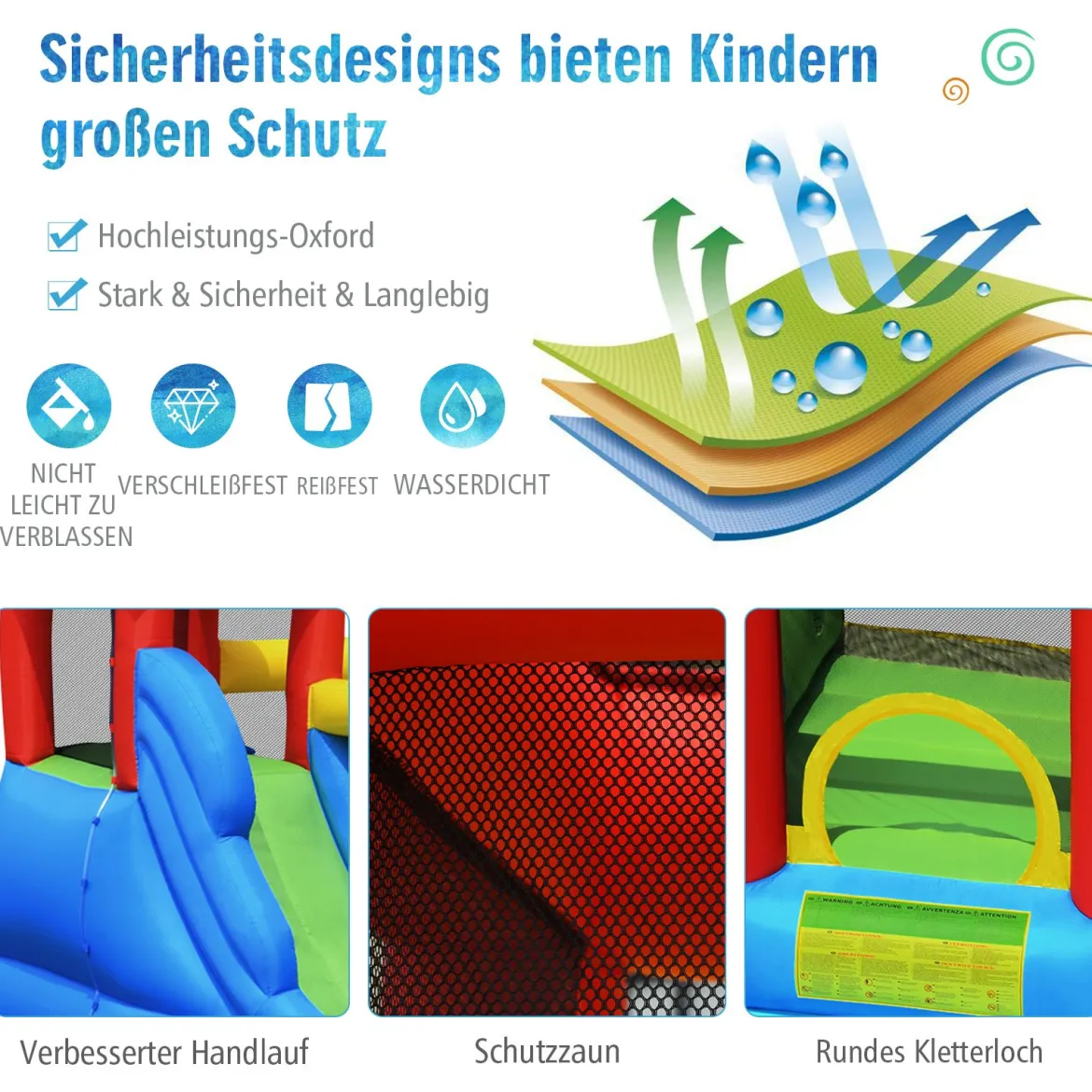 7 in 1 Hüpfburg und 450W Gebläse Kombination mit Wasserrutsche Outdoor Bouncer Spielpool mit Luftgebläse 350x315x245cm