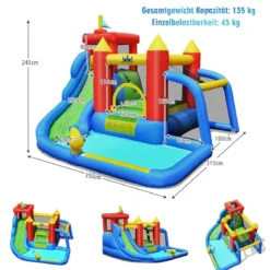 7 in 1 Hüpfburg und 450W Gebläse Kombination mit Wasserrutsche Outdoor Bouncer Spielpool mit Luftgebläse 350x315x245cm
