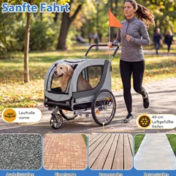 2 in 1 Hunde Fahrradanhänger mit Dachöffnung Hundebuggy bis 80 kg Universal-Fahrradkupplung