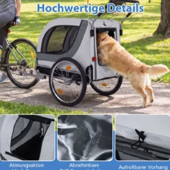 2 in 1 Hunde Fahrradanhänger mit Dachöffnung Hundebuggy bis 80 kg Universal-Fahrradkupplung