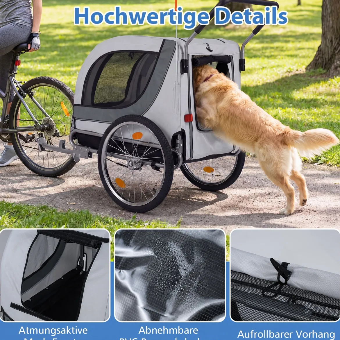 2 in 1 Hunde Fahrradanhänger mit Dachöffnung Hundebuggy bis 80 kg Universal-Fahrradkupplung
