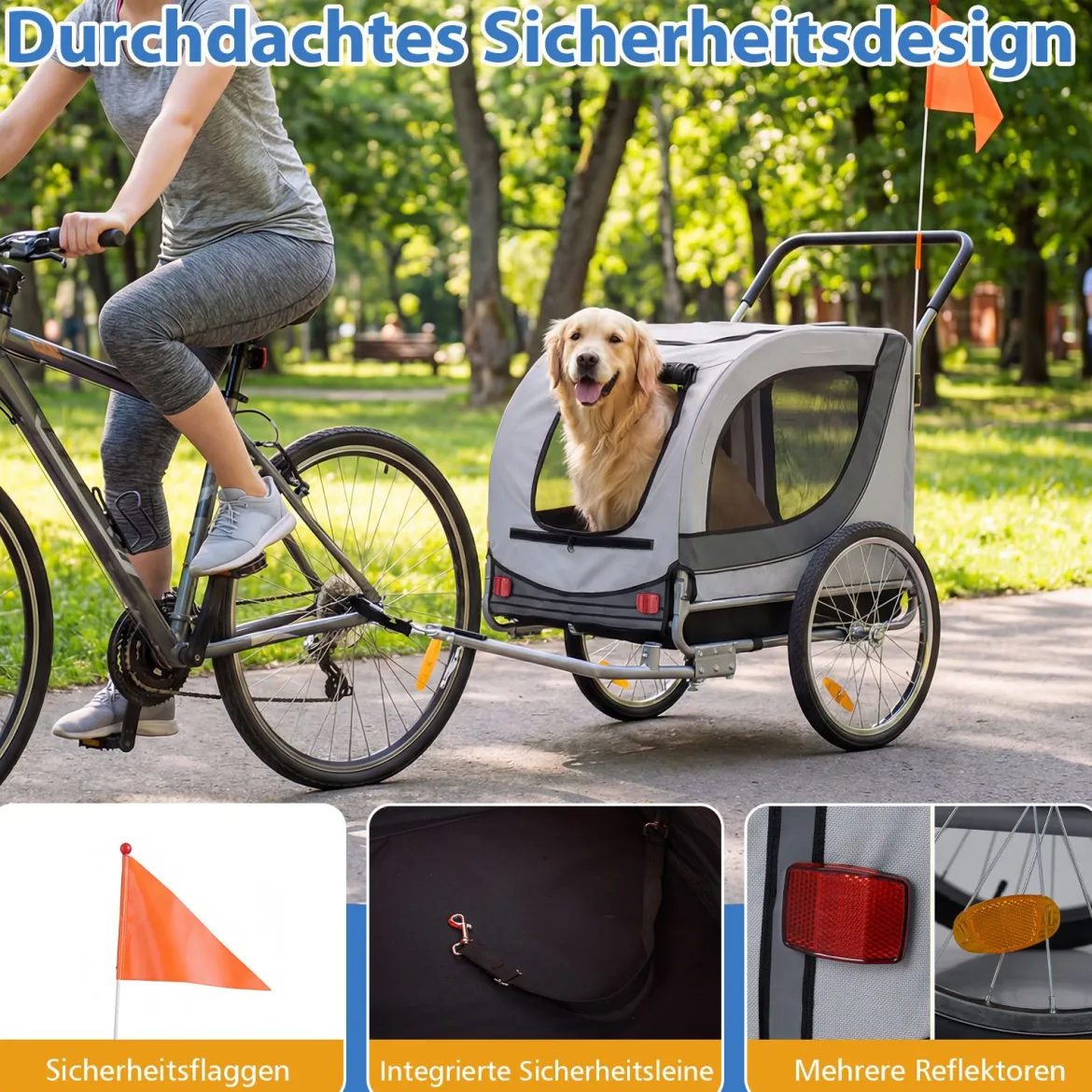 2 in 1 Hunde Fahrradanhänger mit Dachöffnung Hundebuggy bis 80 kg Universal-Fahrradkupplung