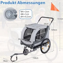 2 in 1 Hunde Fahrradanhänger mit Dachöffnung Hundebuggy bis 80 kg Universal-Fahrradkupplung