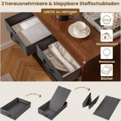 2 in 1 Hundekäfig Beistelltisch mit Abschließbarer Tür & 2 Stoffschubladen Tierkäfig Hundebox