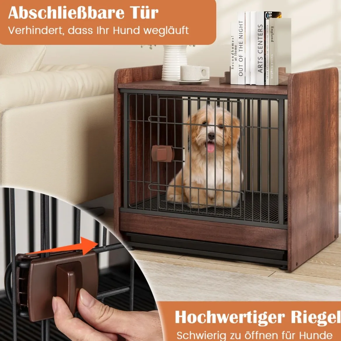 2 in 1 Hundekäfig Nachttish mit Abschließbarer Tür & Abnehmbarem Tablett Tierkäfig Hundebox