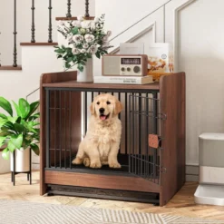 2 in 1 Hundekäfig Nachttish mit Abschließbarer Tür & Abnehmbarem Tablett Tierkäfig Hundebox