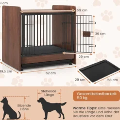 2 in 1 Hundekäfig Nachttish mit Abschließbarer Tür & Abnehmbarem Tablett Tierkäfig Hundebox