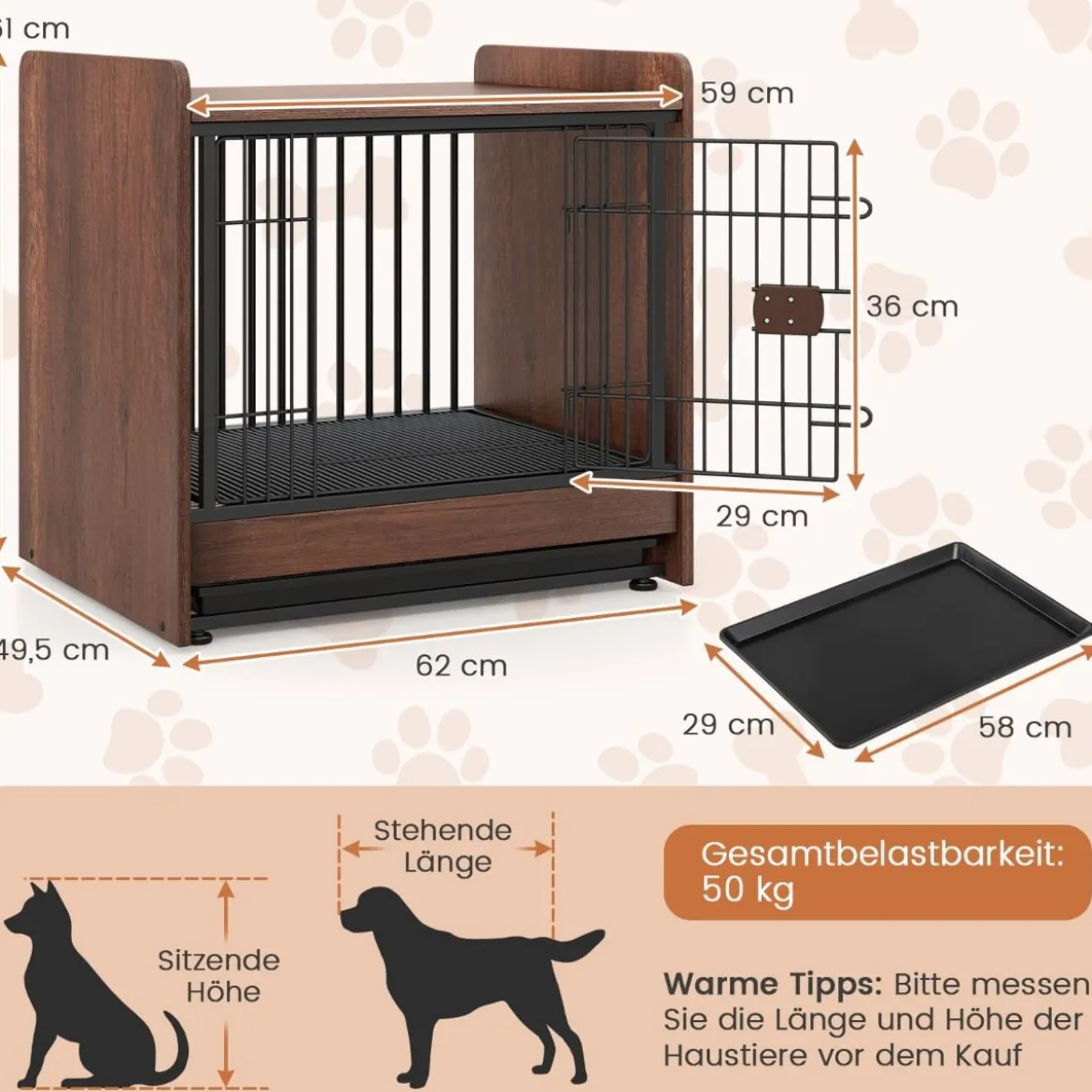 2 in 1 Hundekäfig Nachttish mit Abschließbarer Tür & Abnehmbarem Tablett Tierkäfig Hundebox