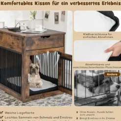 2 in 1 Hundekäfig Nachttish mit Ladestation & abschließbarer Tür & Schublade Braun