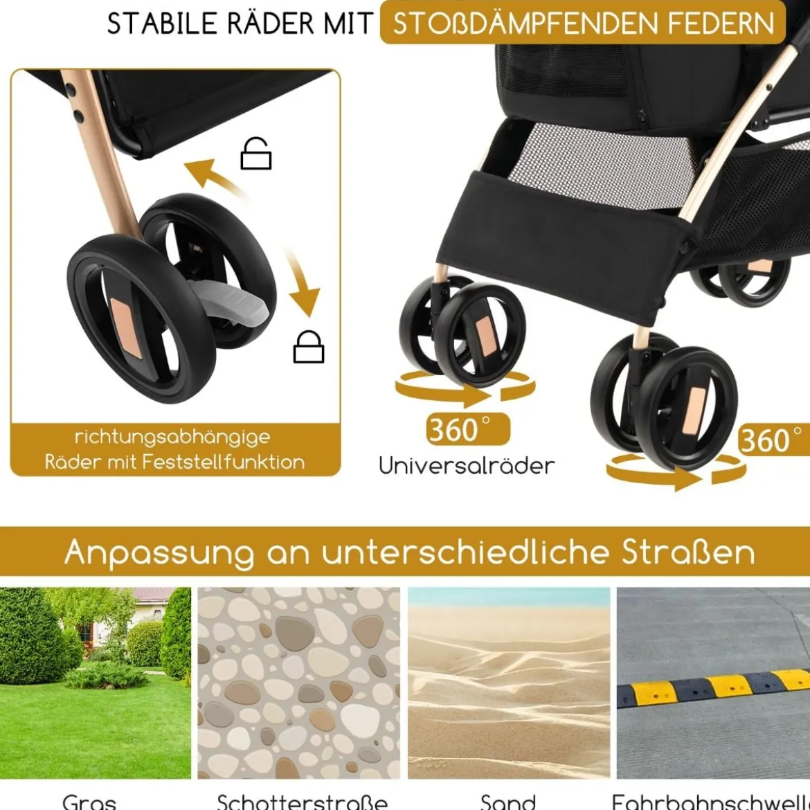 3 in 1 Hundewagen Hundebuggy klappbar bis 15 kg Haustierwagen mit Netzfenstern Schwarz