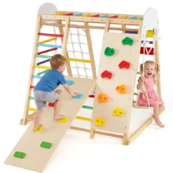 8 in 1 Indoor Klettergerüst aus Holz für Kinder ab 3 Jahren Klappbares Kletterspielzeug Set Bunt