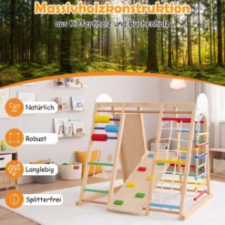 8 in 1 Indoor Klettergerüst aus Holz für Kinder ab 3 Jahren Klappbares Kletterspielzeug Set Bunt