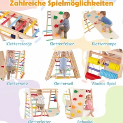 8 in 1 Indoor Klettergerüst aus Holz für Kinder ab 3 Jahren Klappbares Kletterspielzeug Set Bunt