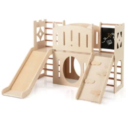 8-in-1 Indoor Spielplatz Holz mit Rutsche & Kletterleiter & Kletterrampe Kinder Rutsche mit Klettergerüst