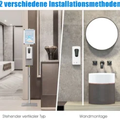 2 in 1 Infoständer Desinfektionsstation Automatischer Seifenspender 34 x 30 x 140,5 - 161 cm Silber
