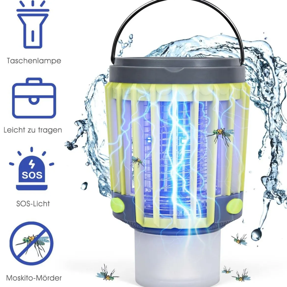 3-in-1 Insektenvernichter Solar-Campingleuchte Mückenkiller Taschelampe Mückenlampe Notlicht