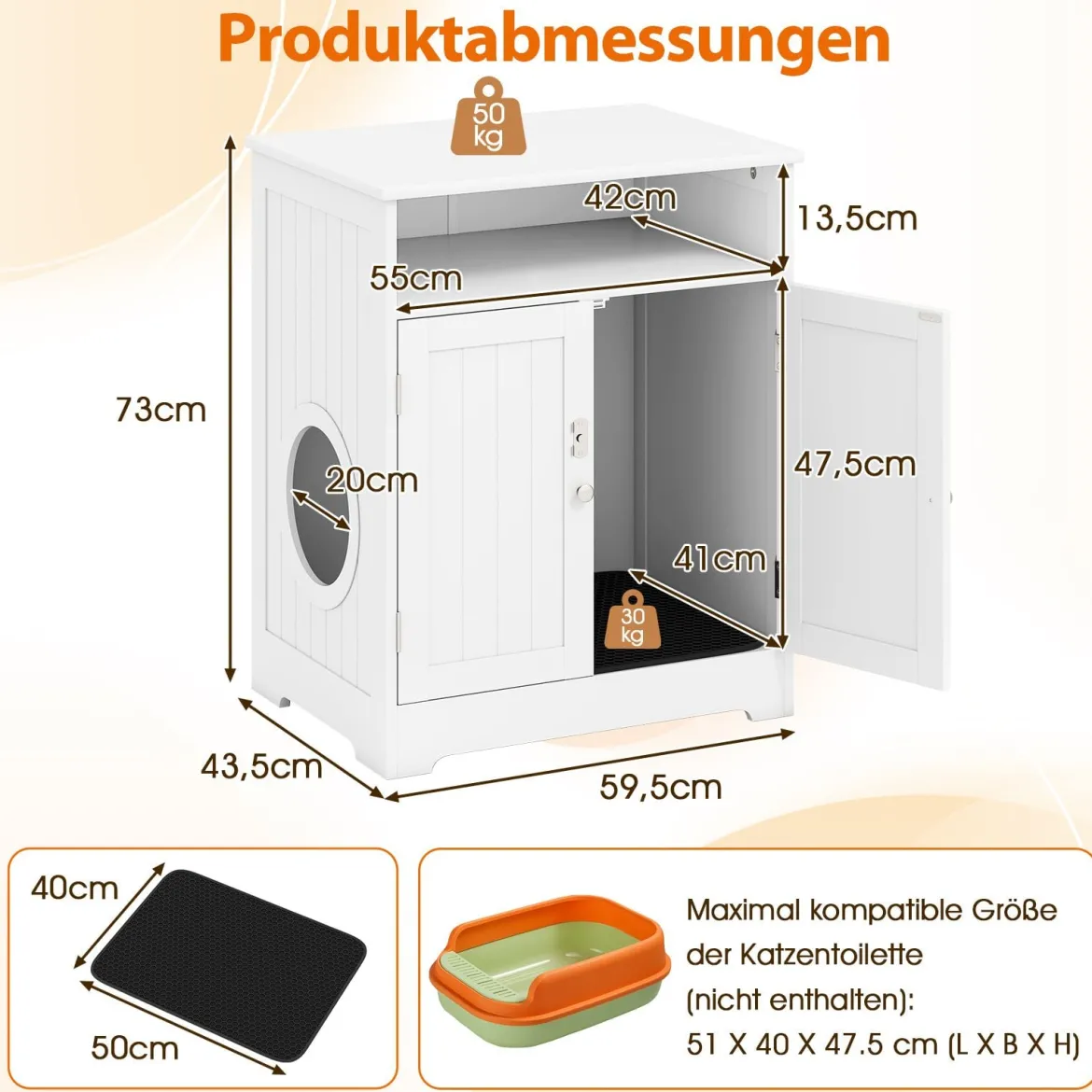 3 in 1 Katzenhaus Katzentoilette Beistelltisch mit Streumatte & 2 Abschließbaren Türen & Eingang & Fach
