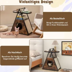 3 in 1 Katzenschrank Katzenhaus & Beistelltisch & Nachttisch mit Katzenhöhle & Kratzmatten