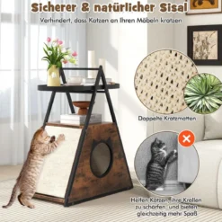 3 in 1 Katzenschrank Katzenhaus & Beistelltisch & Nachttisch mit Katzenhöhle & Kratzmatten