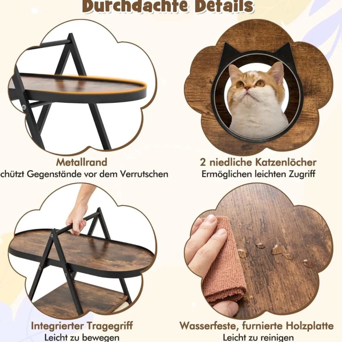 3 in 1 Katzenschrank Katzenhaus & Beistelltisch & Nachttisch mit Katzenhöhle & Kratzmatten