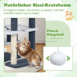 2-in-1 Katzenturm Katzentreppe mit Sisal-Kratzpfosten & 3 große Plattformen 4-stufiger Katzenbaum für hohes Bett Grau