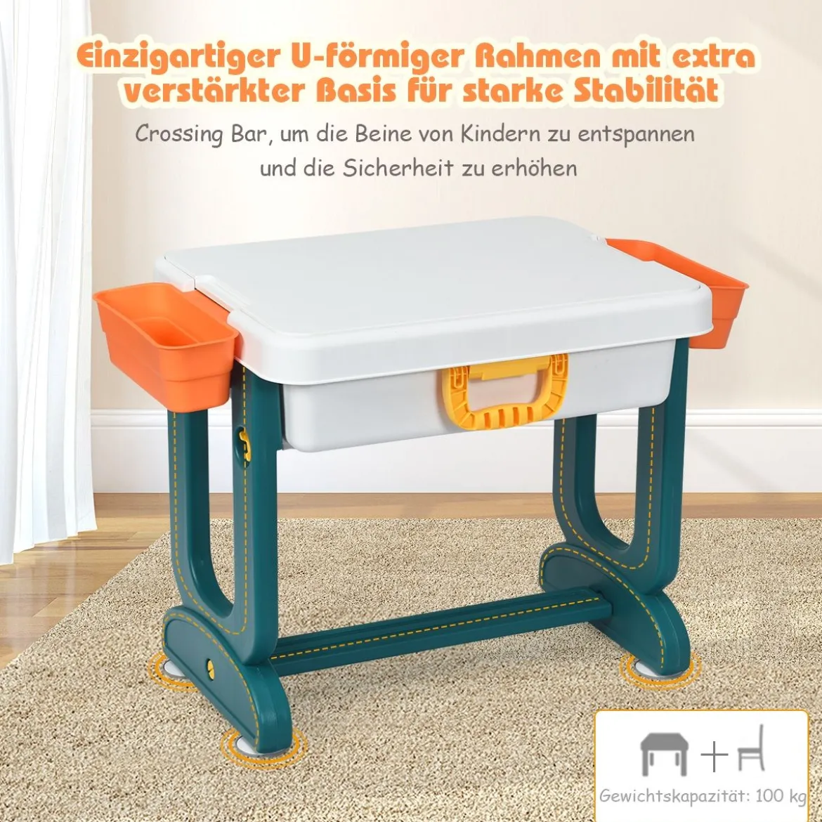 5 in 1 Kinder Aktivitätstisch Spieltisch Kinderschreibtisch mit Stauraum Sandtisch Aktivitäts-Spieltisch
