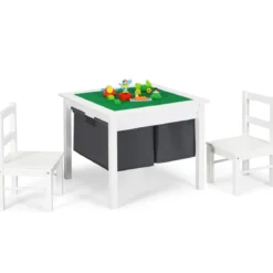 2-in-1-Kinder-Aktivtisch mit Stauraum und 2 Stühlen multifunktionales Basteltisch-Set für Kinder Weiß