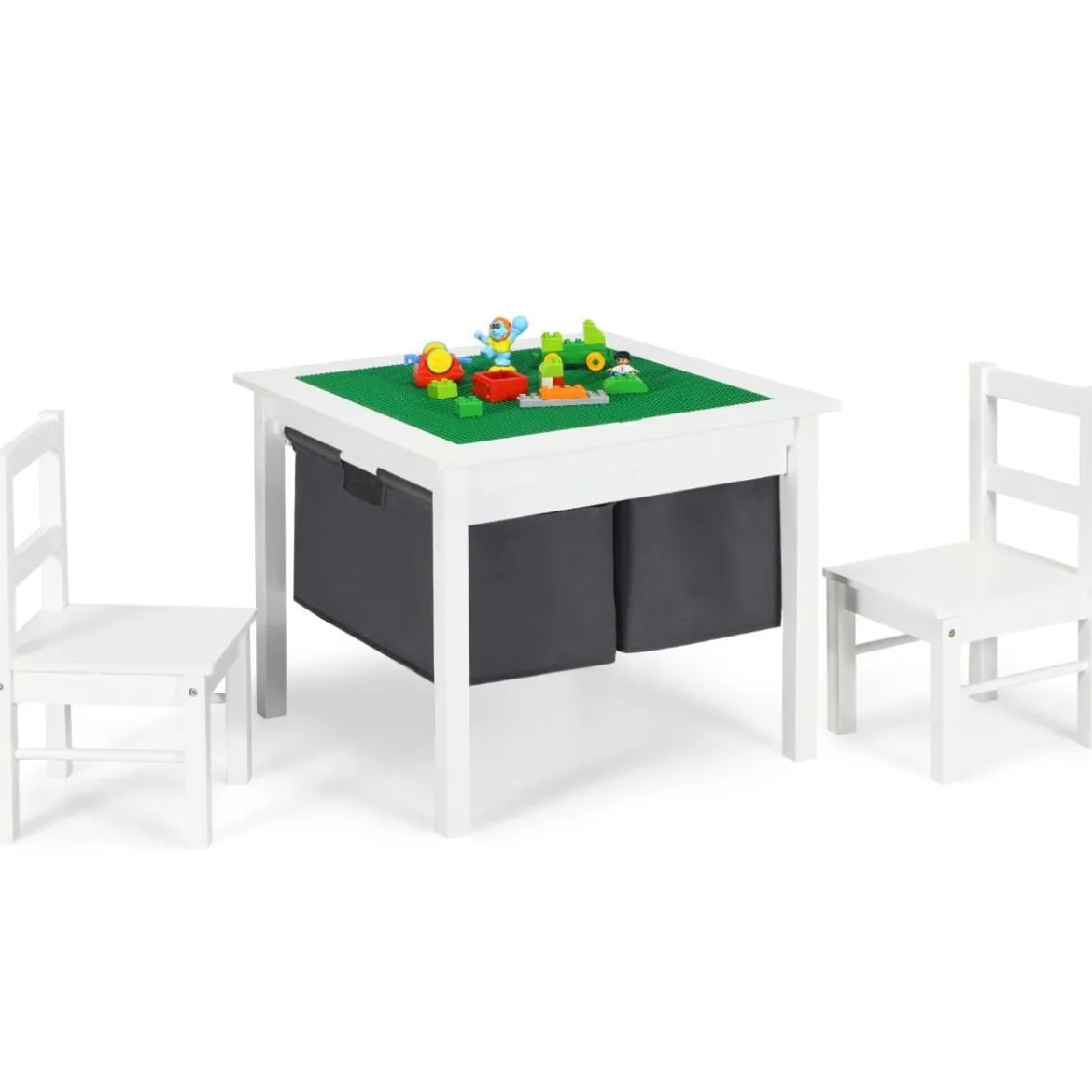 2-in-1-Kinder-Aktivtisch mit Stauraum und 2 Stühlen multifunktionales Basteltisch-Set für Kinder Weiß