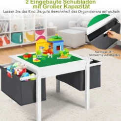 2-in-1-Kinder-Aktivtisch mit Stauraum und 2 Stühlen multifunktionales Basteltisch-Set für Kinder Weiß