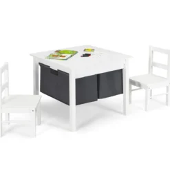 2-in-1-Kinder-Aktivtisch mit Stauraum und 2 Stühlen multifunktionales Basteltisch-Set für Kinder Weiß