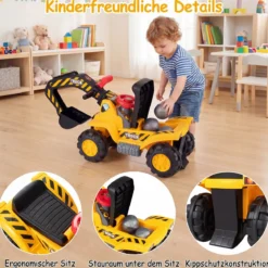 3 in 1 Kinder Bagger & Planierraupe Kinder Aufsitzauto Rutschauto mit Abnehmbarer Schaufel