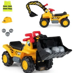 3 in 1 Kinder Bagger & Planierraupe Kinder Aufsitzauto Rutschauto mit Abnehmbarer Schaufel