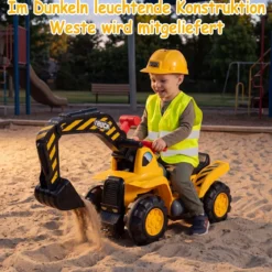 3 in 1 Kinder Bagger & Planierraupe Kinder Aufsitzauto Rutschauto mit Abnehmbarer Schaufel