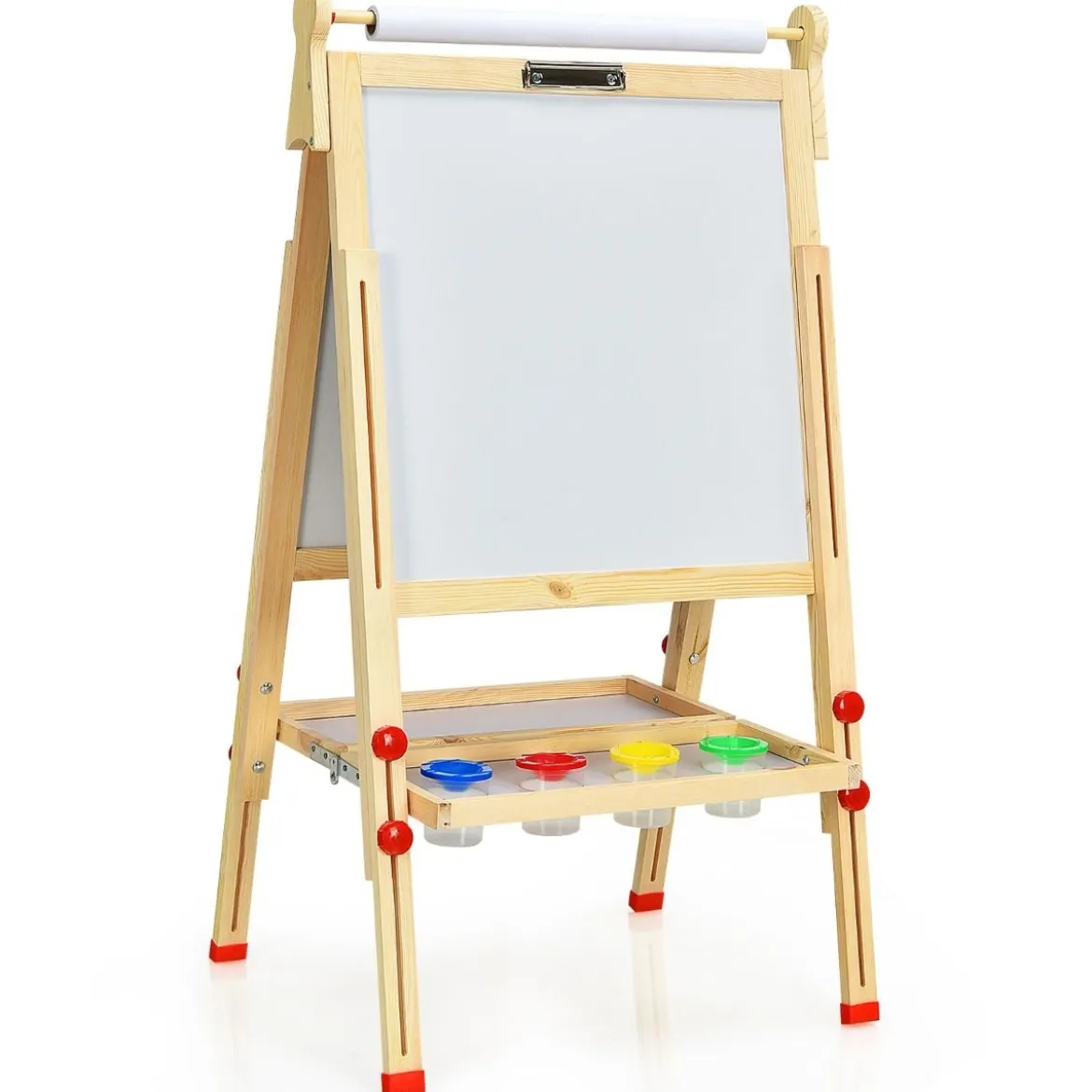 3 in 1 Kinder Doppelseitige Staffelei aus Holz mit Whiteboard & Kreidetafel & Zeichenpapier