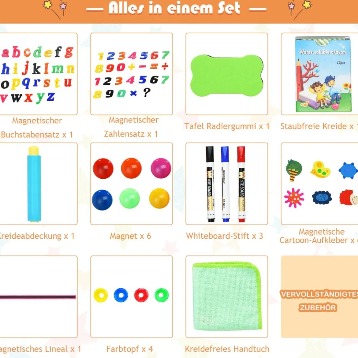 3 in 1 Kinder Doppelseitige Staffelei aus Holz mit Whiteboard & Kreidetafel & Zeichenpapier