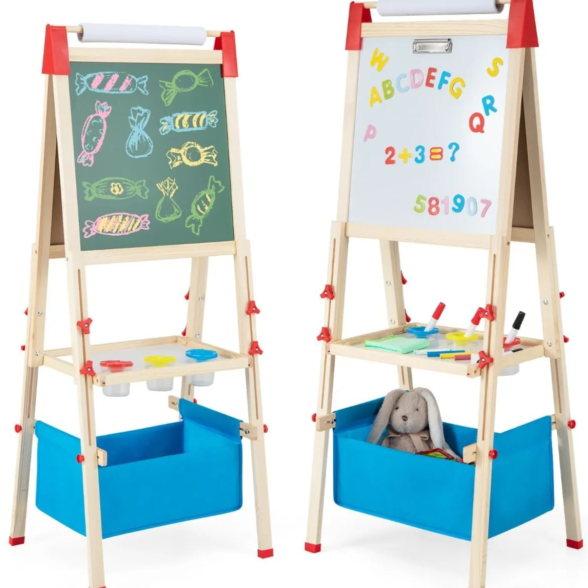 3 in 1 Kinder Doppelseitige Staffelei mit Magnetischer Tafel & Whiteboard Höhenverstellbar